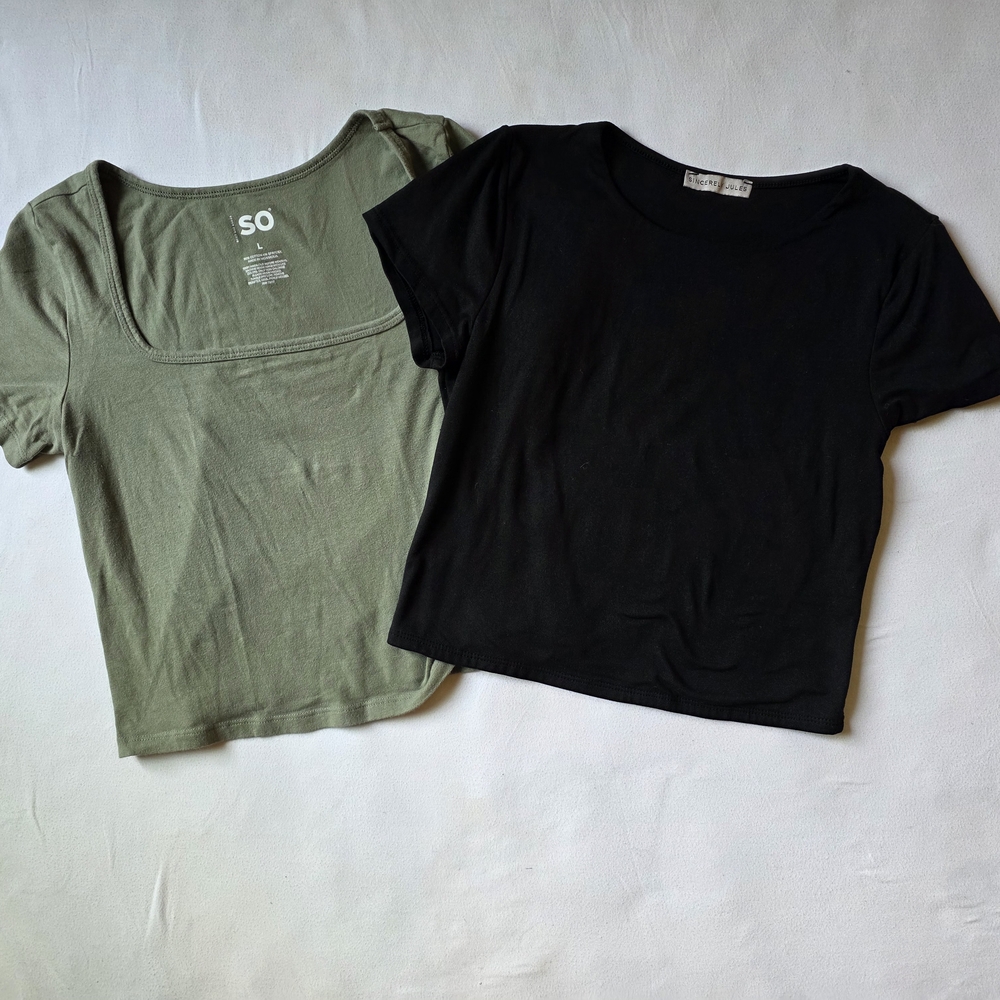 SO Women's Olive and Black Crop Lpt Of Tops